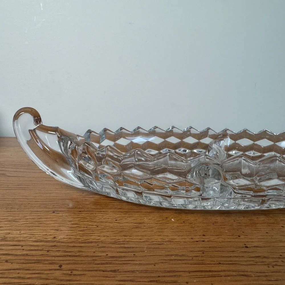 Fostoria Vintage Glass Divided Relish Dish Oval Embossed Serving‎ Tray